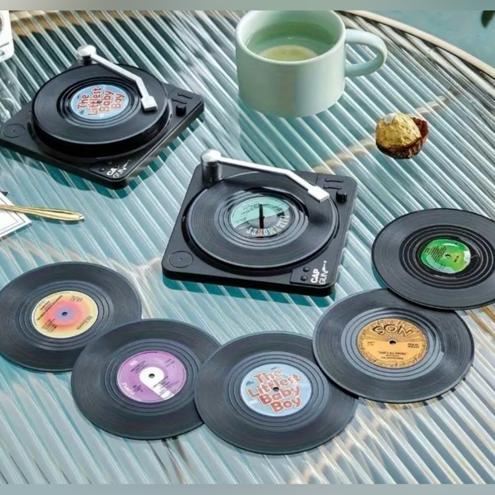 Vinyl 🌼 Record Retro Coasters Set of 6. Coaster holder not included!!